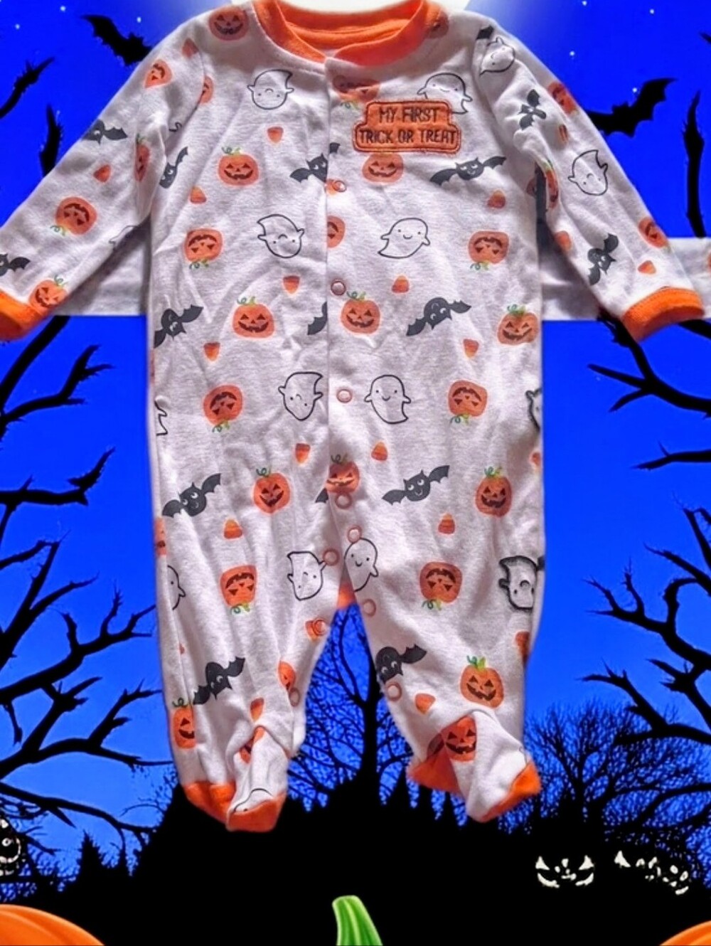 Koala Kids Orange & White Halloween Pumpkin Ghost Footie